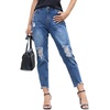 image:imageSidefeel Womens Boyfriend Jeans Stretchy Ripped Distressed Zimbaplatinum Denim PantsDark Blue