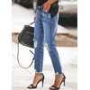 image:imageSidefeel Womens Boyfriend Jeans Stretchy Ripped Distressed Zimbaplatinum Denim PantsDark Blue