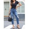 image:imageSidefeel Womens Boyfriend Jeans Stretchy Ripped Distressed Zimbaplatinum Denim PantsDark Blue
