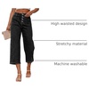 image:imageSidefeel Womens Capri Pants Trendy Wide Leg Jeans High Waisted Stretchy Loose Cropped Denim PantsBlack