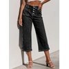 image:imageSidefeel Womens Capri Pants Trendy Wide Leg Jeans High Waisted Stretchy Loose Cropped Denim PantsBlack