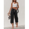 image:imageSidefeel Womens Capri Pants Trendy Wide Leg Jeans High Waisted Stretchy Loose Cropped Denim PantsBlack