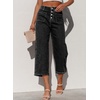 image:imageSidefeel Womens Capri Pants Trendy Wide Leg Jeans High Waisted Stretchy Loose Cropped Denim PantsBlack