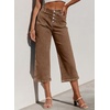 image:imageSidefeel Womens Capri Pants Trendy Wide Leg Jeans High Waisted Stretchy Loose Cropped Denim PantsBrown