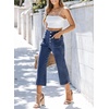 image:imageSidefeel Womens Capri Pants Trendy Wide Leg Jeans High Waisted Stretchy Loose Cropped Denim PantsDark Blue