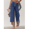 image:imageSidefeel Womens Capri Pants Trendy Wide Leg Jeans High Waisted Stretchy Loose Cropped Denim PantsDark Blue