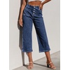image:imageSidefeel Womens Capri Pants Trendy Wide Leg Jeans High Waisted Stretchy Loose Cropped Denim PantsDark Blue