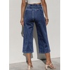 image:imageSidefeel Womens Capri Pants Trendy Wide Leg Jeans High Waisted Stretchy Loose Cropped Denim PantsDark Blue
