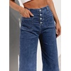 image:imageSidefeel Womens Capri Pants Trendy Wide Leg Jeans High Waisted Stretchy Loose Cropped Denim PantsDark Blue
