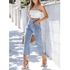 image:imageSidefeel Womens Capri Pants Trendy Wide Leg Jeans High Waisted Stretchy Loose Cropped Denim PantsIceland Blue