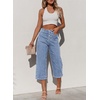 image:imageSidefeel Womens Capri Pants Trendy Wide Leg Jeans High Waisted Stretchy Loose Cropped Denim PantsIceland Blue