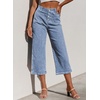 image:imageSidefeel Womens Capri Pants Trendy Wide Leg Jeans High Waisted Stretchy Loose Cropped Denim PantsIceland Blue