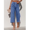 image:imageSidefeel Womens Capri Pants Trendy Wide Leg Jeans High Waisted Stretchy Loose Cropped Denim PantsLight Blue