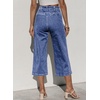 image:imageSidefeel Womens Capri Pants Trendy Wide Leg Jeans High Waisted Stretchy Loose Cropped Denim PantsLight Blue