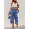 image:imageSidefeel Womens Capri Pants Trendy Wide Leg Jeans High Waisted Stretchy Loose Cropped Denim PantsLight Blue