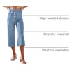 image:imageSidefeel Womens Capri Pants Trendy Wide Leg Jeans High Waisted Stretchy Loose Cropped Denim PantsMist Blue
