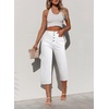 image:imageSidefeel Womens Capri Pants Trendy Wide Leg Jeans High Waisted Stretchy Loose Cropped Denim PantsWhite