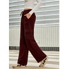 image:imageSidefeel Womens Corduroy Pants Casual High Waisted Elastic Drawstring Cargo Loose Fit Wide Leg Pants with PocketsBurgundy