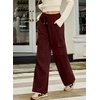 image:imageSidefeel Womens Corduroy Pants Casual High Waisted Elastic Drawstring Cargo Loose Fit Wide Leg Pants with PocketsBurgundy