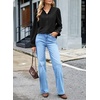 image:imageSidefeel Womens Corduroy Shirts Button Down Long Sleeve Ruffle V Neck Blouses TopBlack
