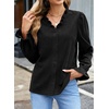image:imageSidefeel Womens Corduroy Shirts Button Down Long Sleeve Ruffle V Neck Blouses TopBlack