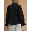 image:imageSidefeel Womens Corduroy Shirts Button Down Long Sleeve Ruffle V Neck Blouses TopBlack
