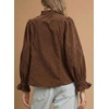 image:imageSidefeel Womens Corduroy Shirts Button Down Long Sleeve Ruffle V Neck Blouses TopCoffee
