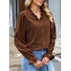 image:imageSidefeel Womens Corduroy Shirts Button Down Long Sleeve Ruffle V Neck Blouses TopCoffee