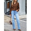 image:imageSidefeel Womens Corduroy Shirts Button Down Long Sleeve Ruffle V Neck Blouses TopCoffee