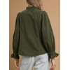 image:imageSidefeel Womens Corduroy Shirts Button Down Long Sleeve Ruffle V Neck Blouses TopGreen