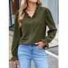 image:imageSidefeel Womens Corduroy Shirts Button Down Long Sleeve Ruffle V Neck Blouses TopGreen