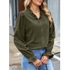 image:imageSidefeel Womens Corduroy Shirts Button Down Long Sleeve Ruffle V Neck Blouses TopGreen