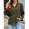 image:imageSidefeel Womens Corduroy Shirts Button Down Long Sleeve Ruffle V Neck Blouses TopGreen