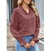 image:imageSidefeel Womens Corduroy Shirts Button Down Long Sleeve Ruffle V Neck Blouses TopMineral Red