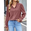 image:imageSidefeel Womens Corduroy Shirts Button Down Long Sleeve Ruffle V Neck Blouses TopMineral Red