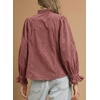 image:imageSidefeel Womens Corduroy Shirts Button Down Long Sleeve Ruffle V Neck Blouses TopMineral Red