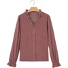 image:imageSidefeel Womens Corduroy Shirts Button Down Long Sleeve Ruffle V Neck Blouses TopMineral Red