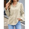 image:imageSidefeel Womens Corduroy Shirts Button Down Long Sleeve Ruffle V Neck Blouses TopWhite