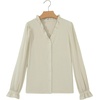 image:imageSidefeel Womens Corduroy Shirts Button Down Long Sleeve Ruffle V Neck Blouses TopWhite