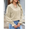 image:imageSidefeel Womens Corduroy Shirts Button Down Long Sleeve Ruffle V Neck Blouses TopWhite