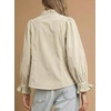 image:imageSidefeel Womens Corduroy Shirts Button Down Long Sleeve Ruffle V Neck Blouses TopWhite