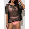 image:imageSidefeel Womens Crochet Tops Short Sleeve Sweater 2025 Fashion Hollow Out Scoop Neck Pullover Knit Tops Cover UpsBlack