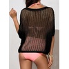 image:imageSidefeel Womens Crochet Tops Short Sleeve Sweater 2025 Fashion Hollow Out Scoop Neck Pullover Knit Tops Cover UpsBlack
