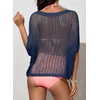 image:imageSidefeel Womens Crochet Tops Short Sleeve Sweater 2025 Fashion Hollow Out Scoop Neck Pullover Knit Tops Cover UpsBlue