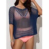 image:imageSidefeel Womens Crochet Tops Short Sleeve Sweater 2025 Fashion Hollow Out Scoop Neck Pullover Knit Tops Cover UpsBlue