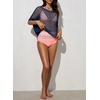 image:imageSidefeel Womens Crochet Tops Short Sleeve Sweater 2025 Fashion Hollow Out Scoop Neck Pullover Knit Tops Cover UpsBlue