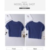 image:imageSidefeel Womens Crochet Tops Short Sleeve Sweater 2025 Fashion Hollow Out Scoop Neck Pullover Knit Tops Cover UpsBlue
