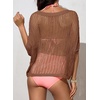 image:imageSidefeel Womens Crochet Tops Short Sleeve Sweater 2025 Fashion Hollow Out Scoop Neck Pullover Knit Tops Cover UpsCoffee
