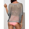 image:imageSidefeel Womens Crochet Tops Short Sleeve Sweater 2025 Fashion Hollow Out Scoop Neck Pullover Knit Tops Cover UpsGray