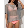 image:imageSidefeel Womens Crochet Tops Short Sleeve Sweater 2025 Fashion Hollow Out Scoop Neck Pullover Knit Tops Cover UpsGray